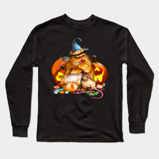 Halloween Fat Cat and Rat eat sweets No Text Long Sleeve T-Shirt